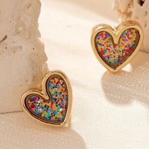 Colorful Heart-Shaped Stud Earrings Gold Danity
